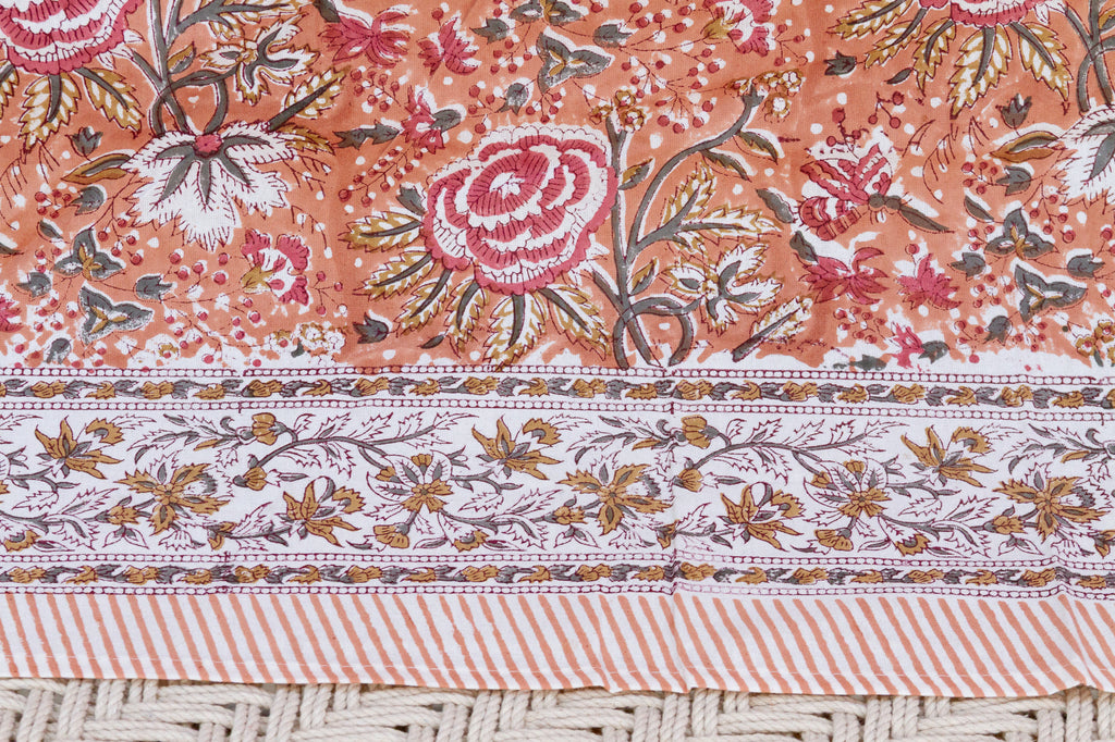 Spice Blossom, Hand Blockprint Cotton Coverlet