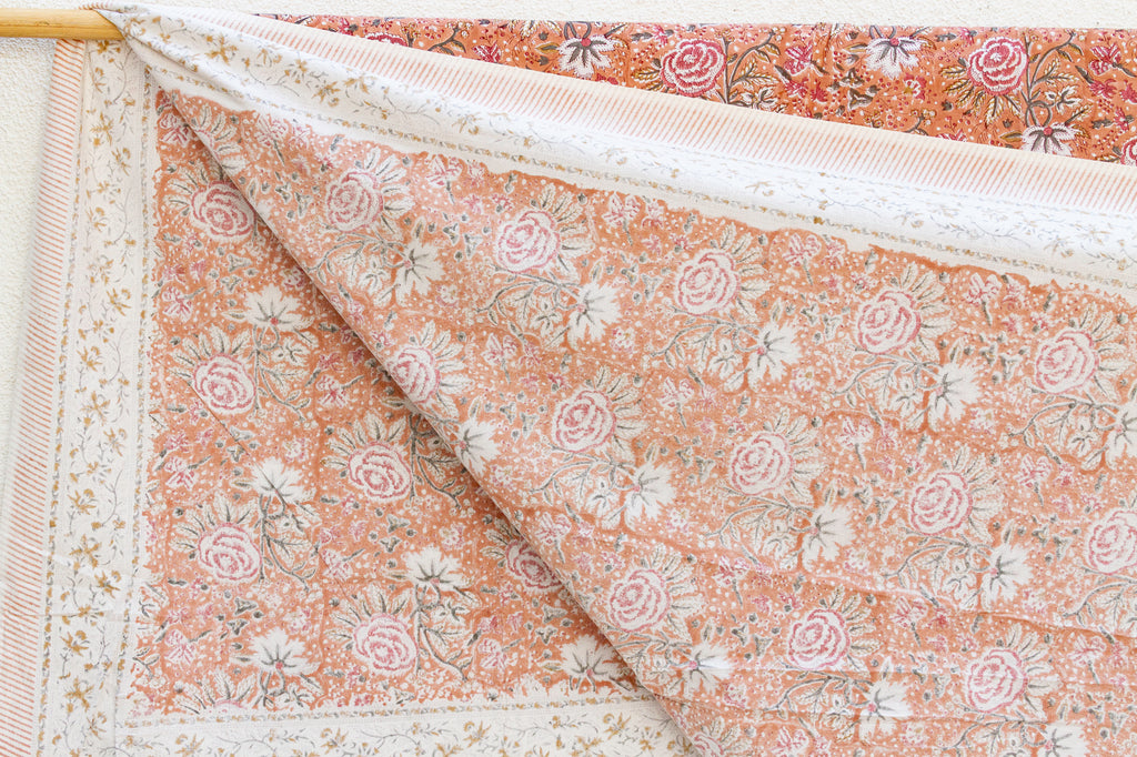 Spice Blossom, Hand Blockprint Cotton Coverlet