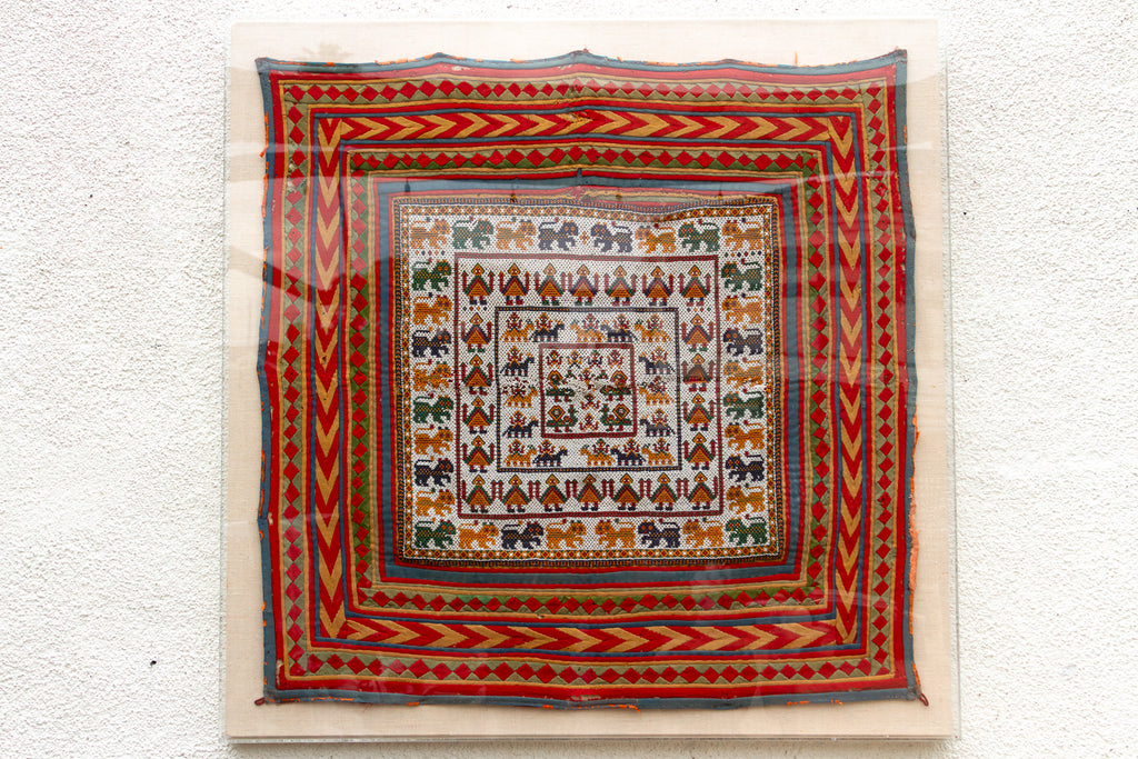 Framed Antique Figural Ceremonial Textile