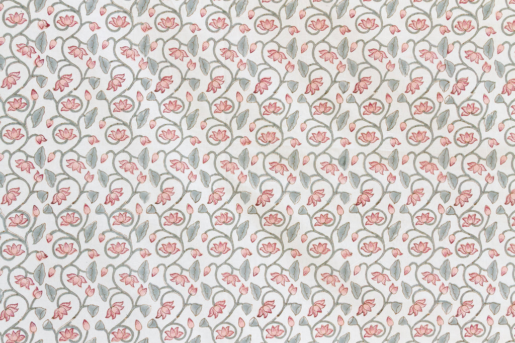 Lotus Blossom, Hand Blockprint Cotton Coverlet