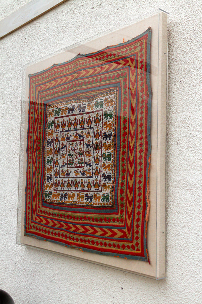 Framed Antique Figural Ceremonial Textile