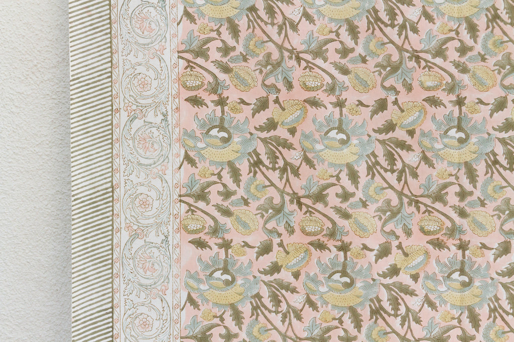 Desert Birdsong, Hand Blockprint Cotton Coverlet