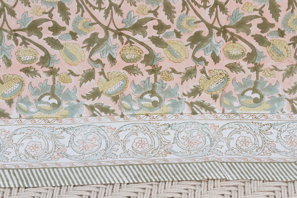 Desert Birdsong, Hand Blockprint Cotton Coverlet