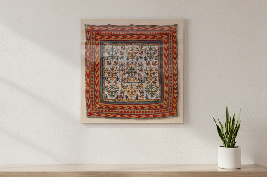 Fine Tree of Life Gujarat Framed Textile (Trade)