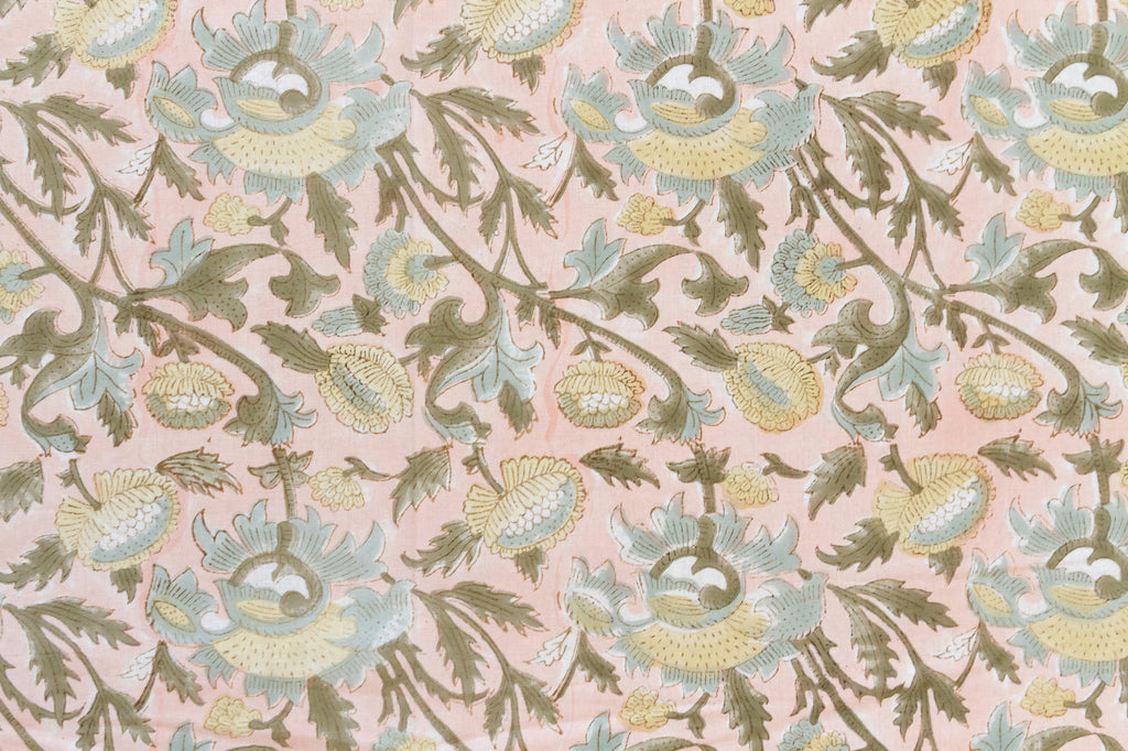 Desert Birdsong, Hand Blockprint Cotton Coverlet