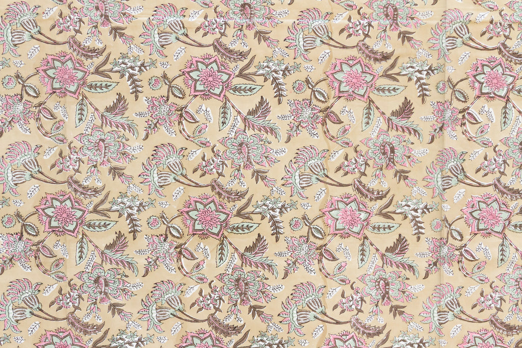 Amber Blossom, Hand Blockprint Cotton Coverlet