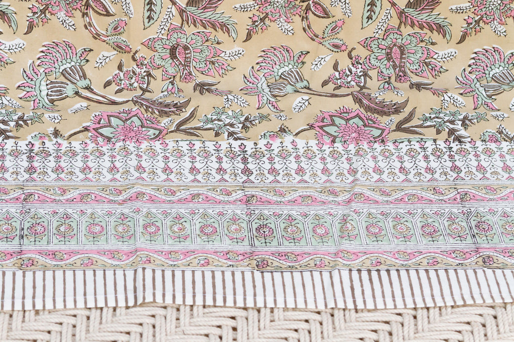 Amber Blossom, Hand Blockprint Cotton Coverlet