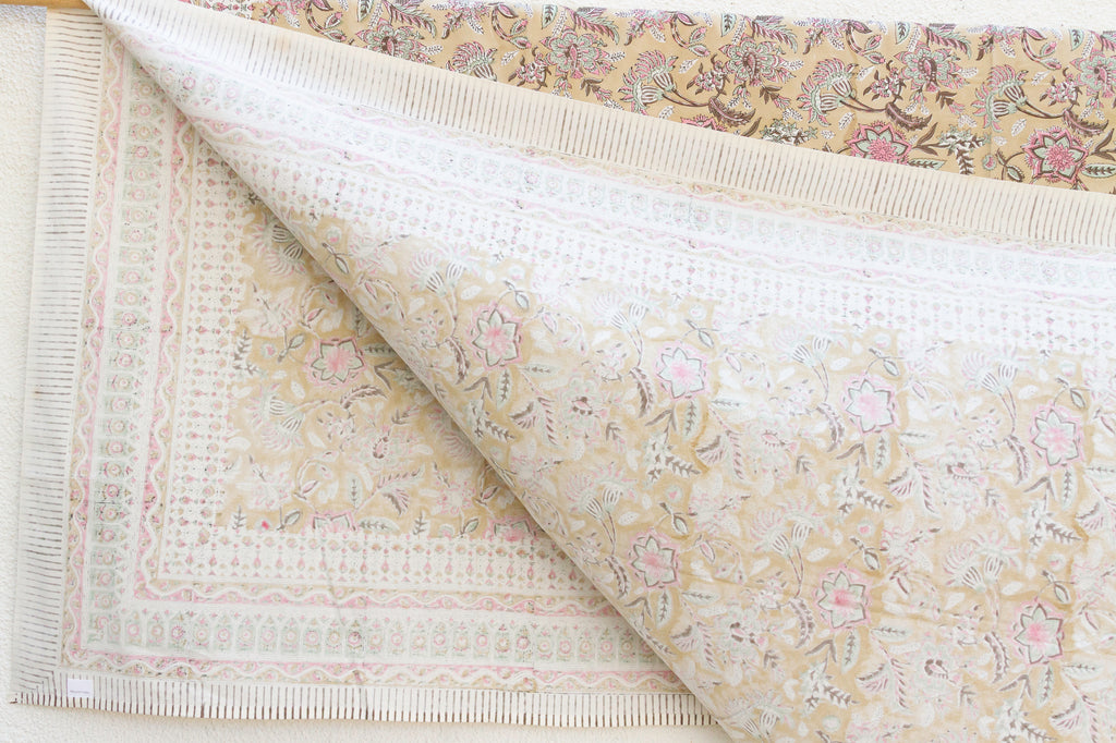 Amber Blossom, Hand Blockprint Cotton Coverlet