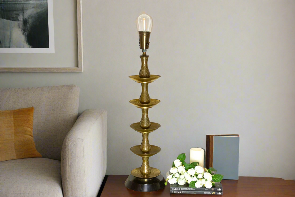 Royal Antique Kashmiri Engraved Brass Lamp (Trade)