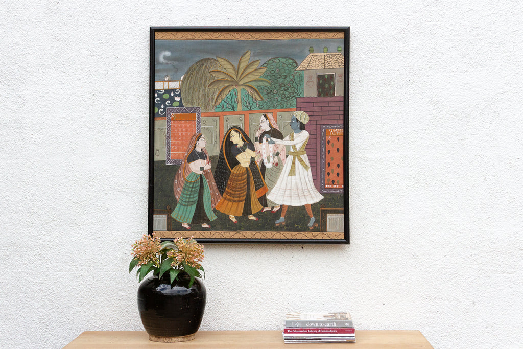 Framed Vintage Indian Night Scene Painting