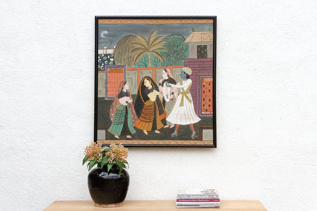 Framed Vintage Indian Night Scene Painting