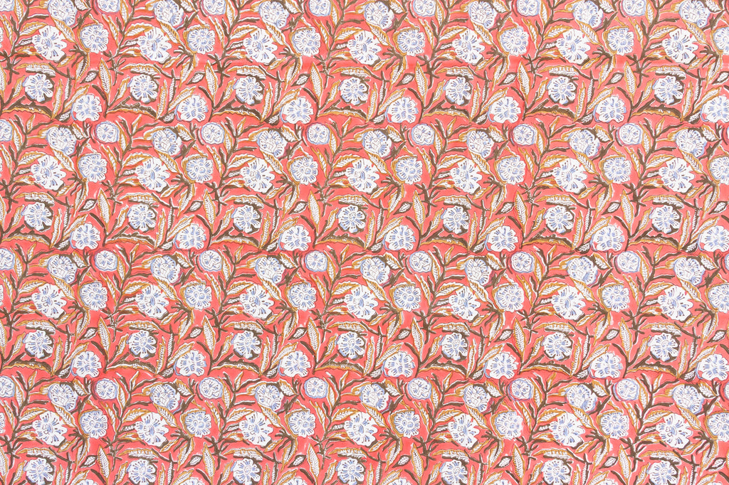 Sunset Bloom, Hand Blockprint Cotton Coverlet