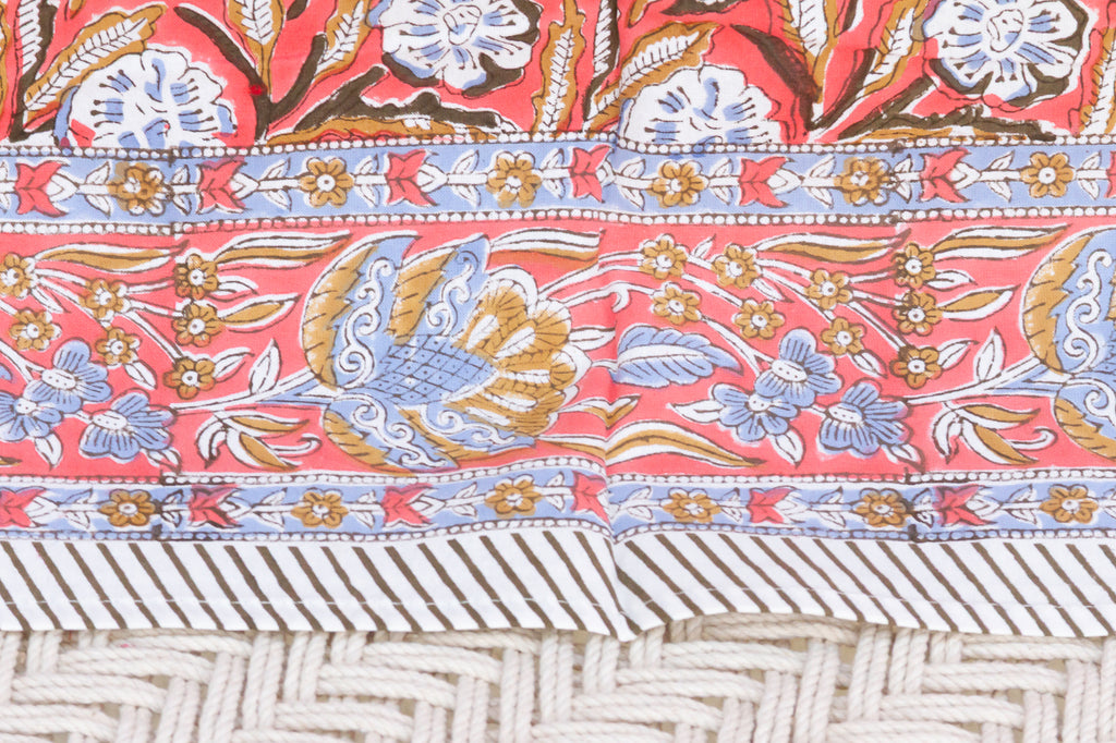Sunset Bloom, Hand Blockprint Cotton Coverlet