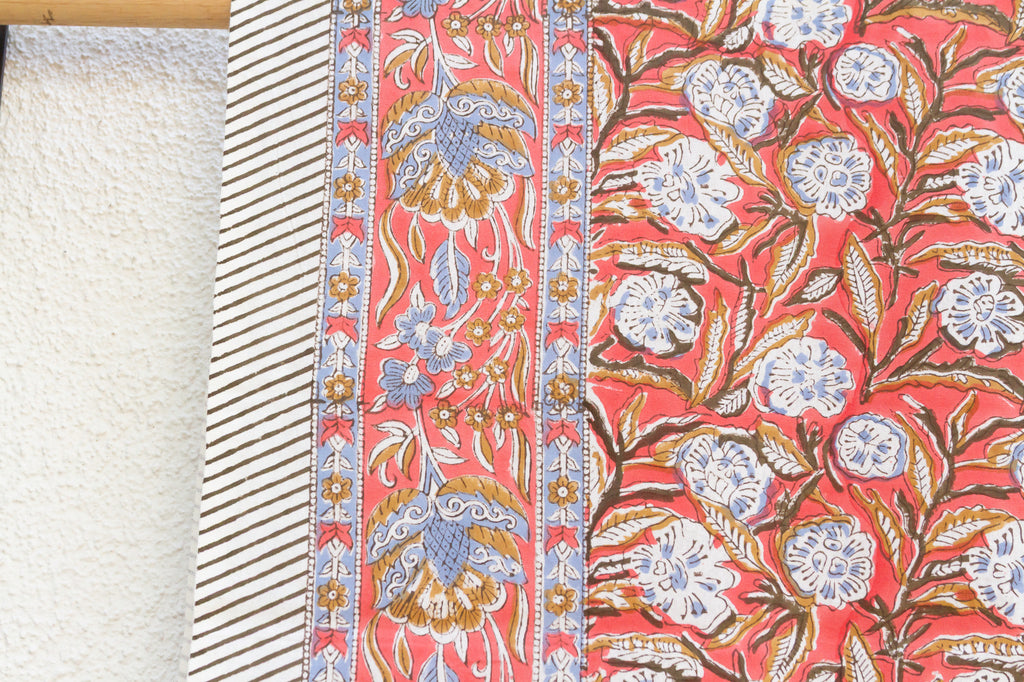 Sunset Bloom, Hand Blockprint Cotton Coverlet