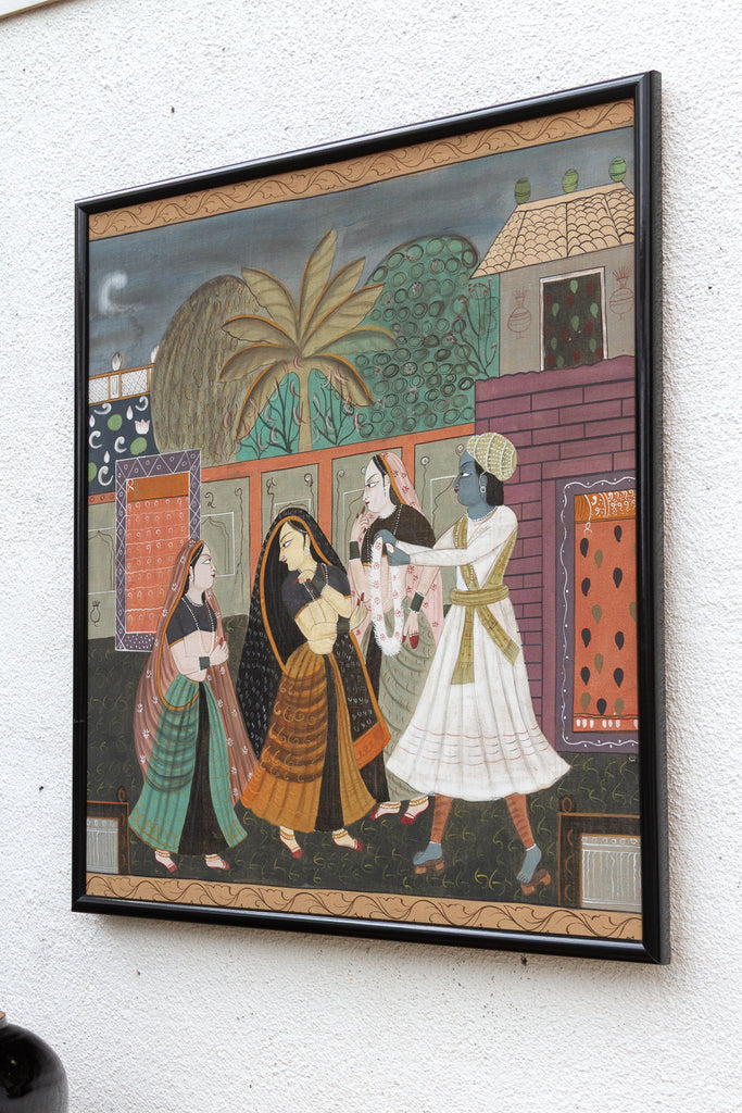 Framed Vintage Indian Night Scene Painting