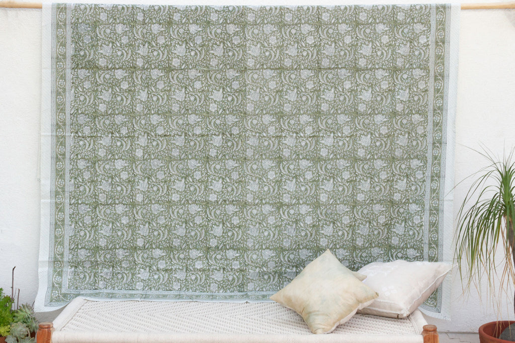 Olive Grove, Hand Blockprint Cotton Coverlet