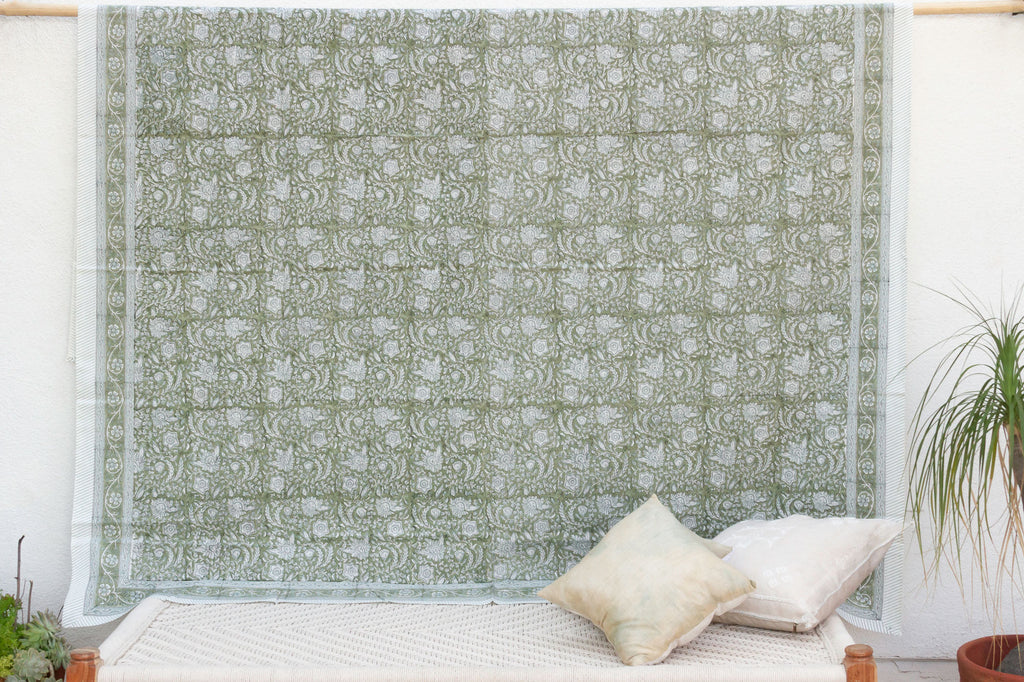 Olive Grove, Hand Blockprint Cotton Coverlet