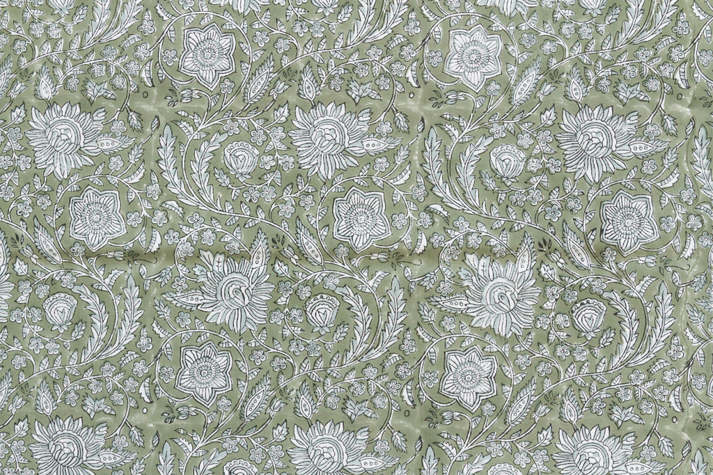 Olive Grove, Hand Blockprint Cotton Coverlet