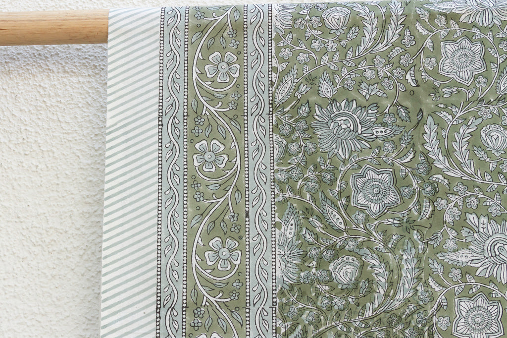 Olive Grove, Hand Blockprint Cotton Coverlet
