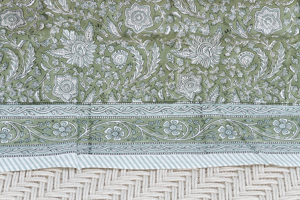 Olive Grove, Hand Blockprint Cotton Coverlet