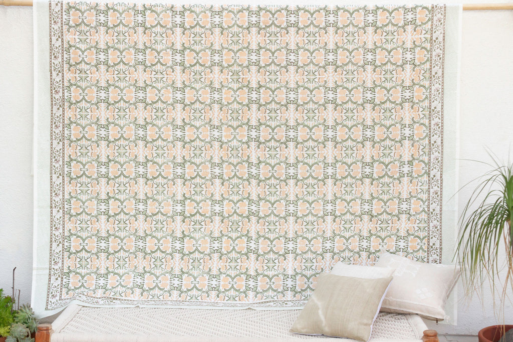 Desert Oasis, Hand Blockprint Cotton Coverlet