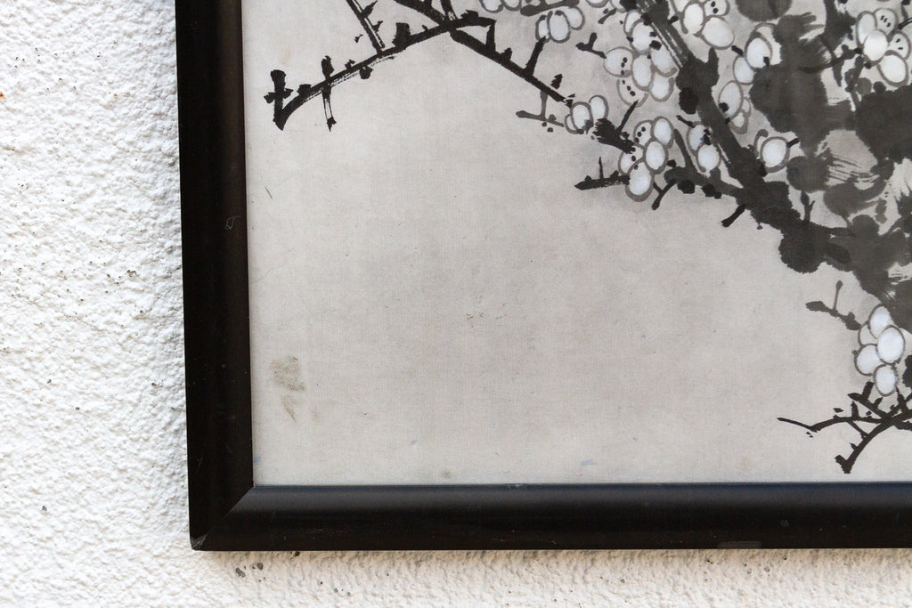 Framed Chinese Ink Wash Plum Blossom Painting