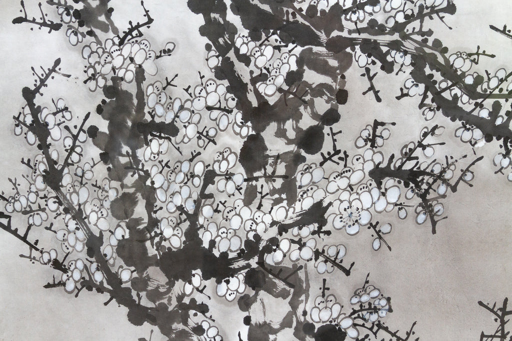 Framed Chinese Ink Wash Plum Blossom Painting