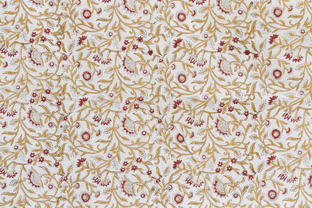 Golden Marigold, Hand Blockprint Cotton Coverlet