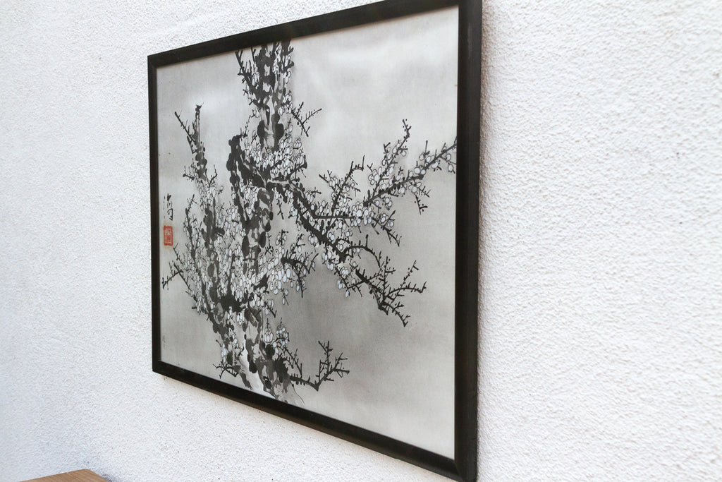 Framed Chinese Ink Wash Plum Blossom Painting