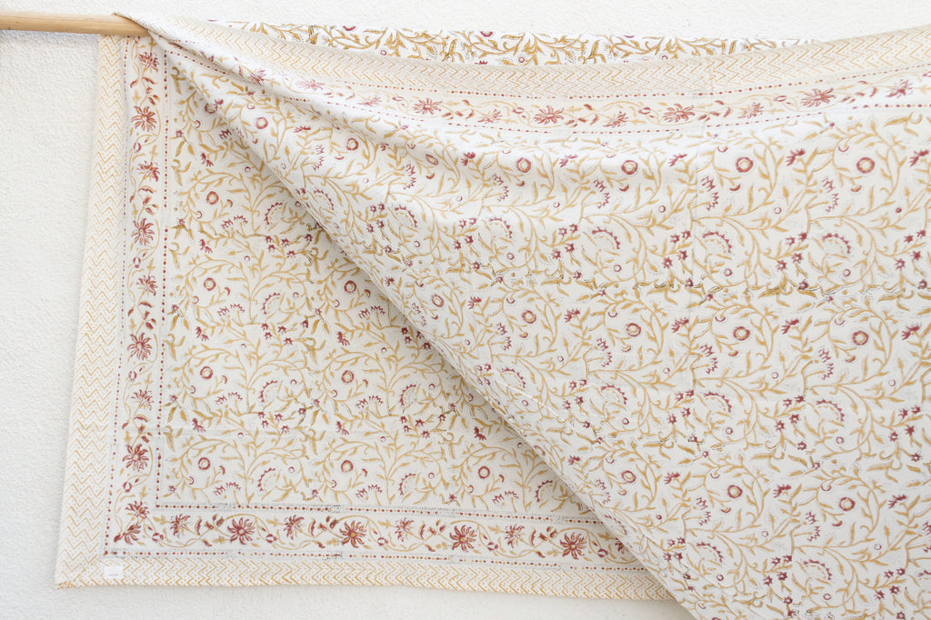 Golden Marigold, Hand Blockprint Cotton Coverlet