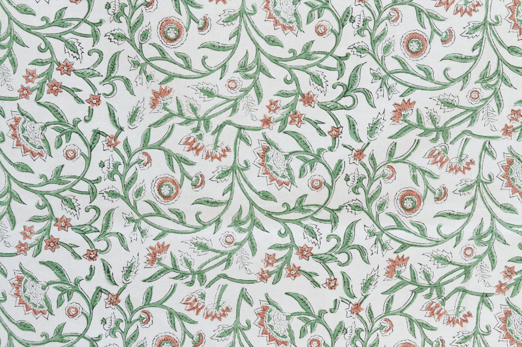 Verde Vine, Hand Blockprint Cotton Coverlet