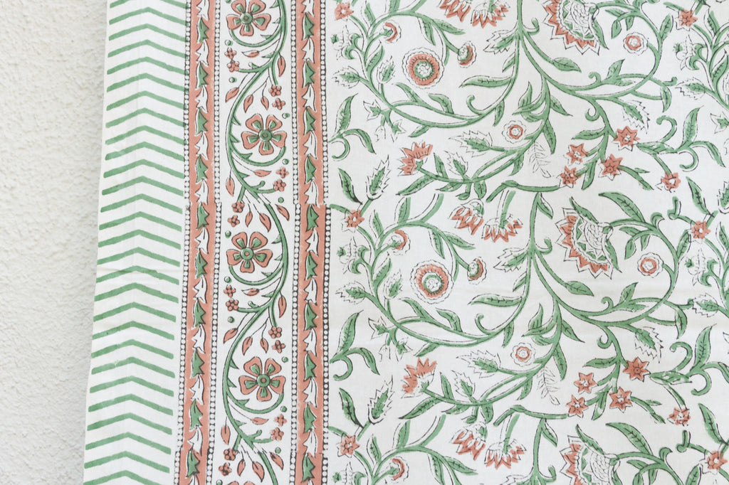 Verde Vine, Hand Blockprint Cotton Coverlet