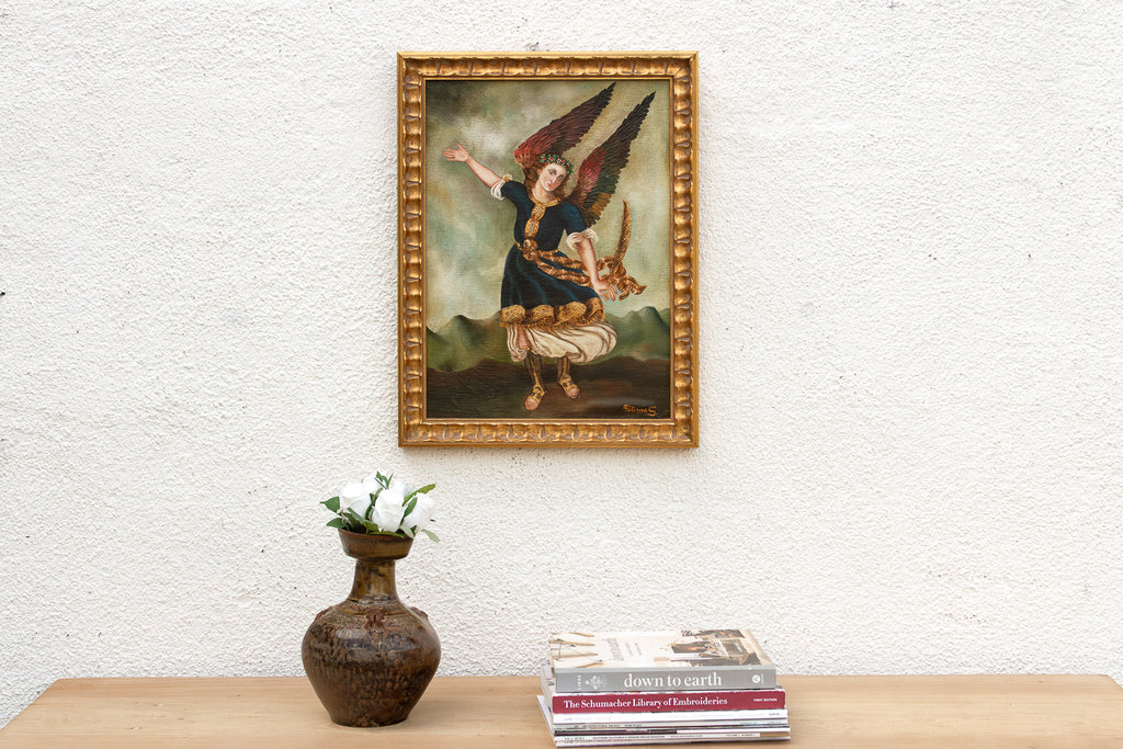 Framed Spanish Colonial Arcángel Arcabucero Oil Painting