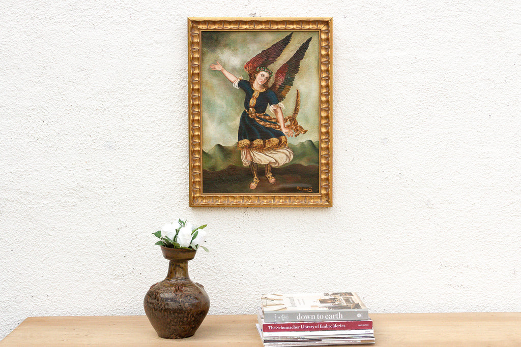 Framed Spanish Colonial Arcángel Arcabucero Oil Painting
