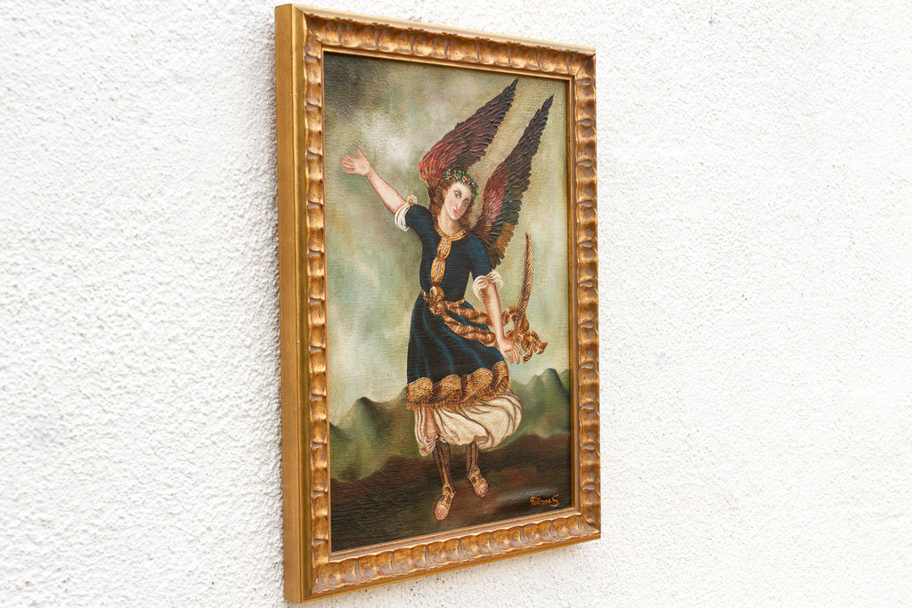 Framed Spanish Colonial Arcángel Arcabucero Oil Painting