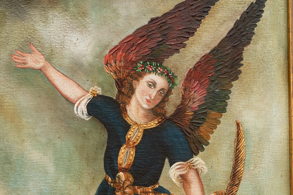 Framed Spanish Colonial Arcángel Arcabucero Oil Painting
