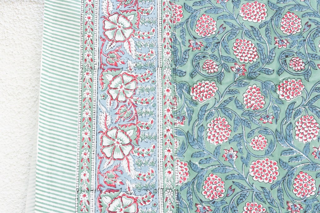 Verdant Oasis, Hand Blockprint Cotton Coverlet