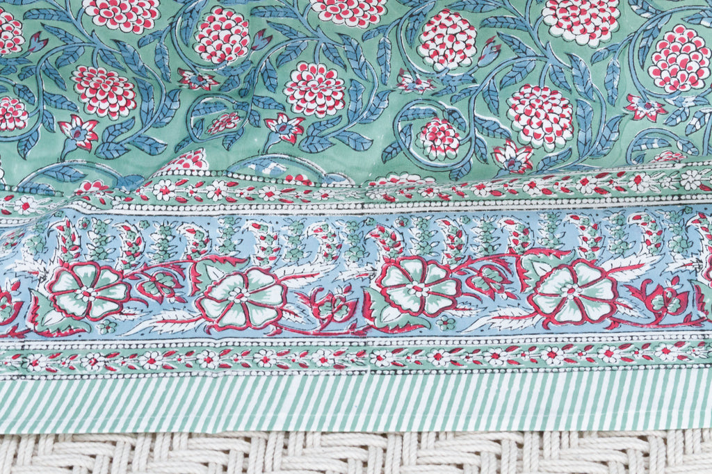 Verdant Oasis, Hand Blockprint Cotton Coverlet