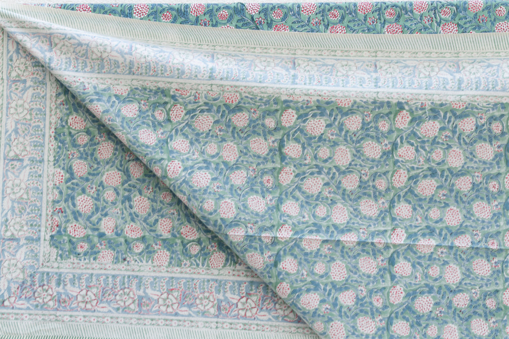 Verdant Oasis, Hand Blockprint Cotton Coverlet