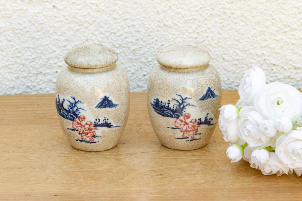 Pair of Petite Crackle Glaze Jars with Lids (Trade)