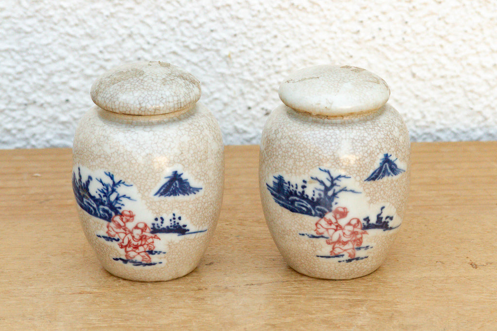Pair of Petite Crackle Glaze Jars with Lids (Trade)
