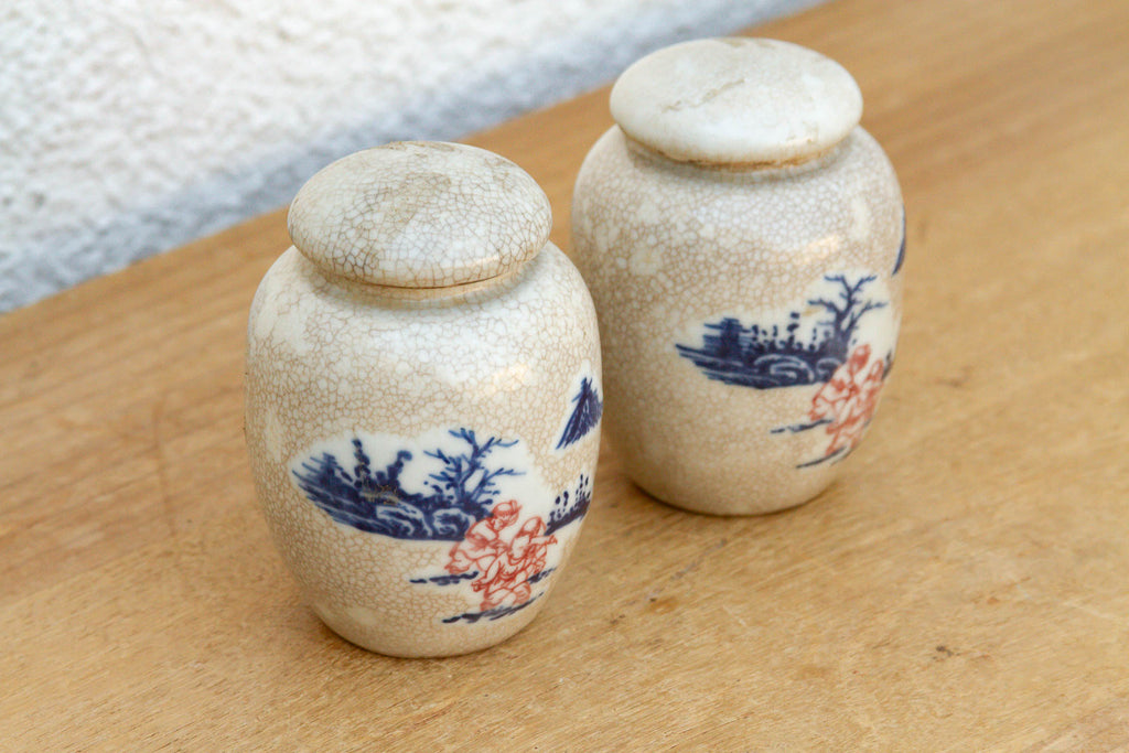 Pair of Petite Crackle Glaze Jars with Lids (Trade)