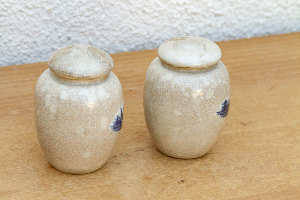 Pair of Petite Crackle Glaze Jars with Lids (Trade)
