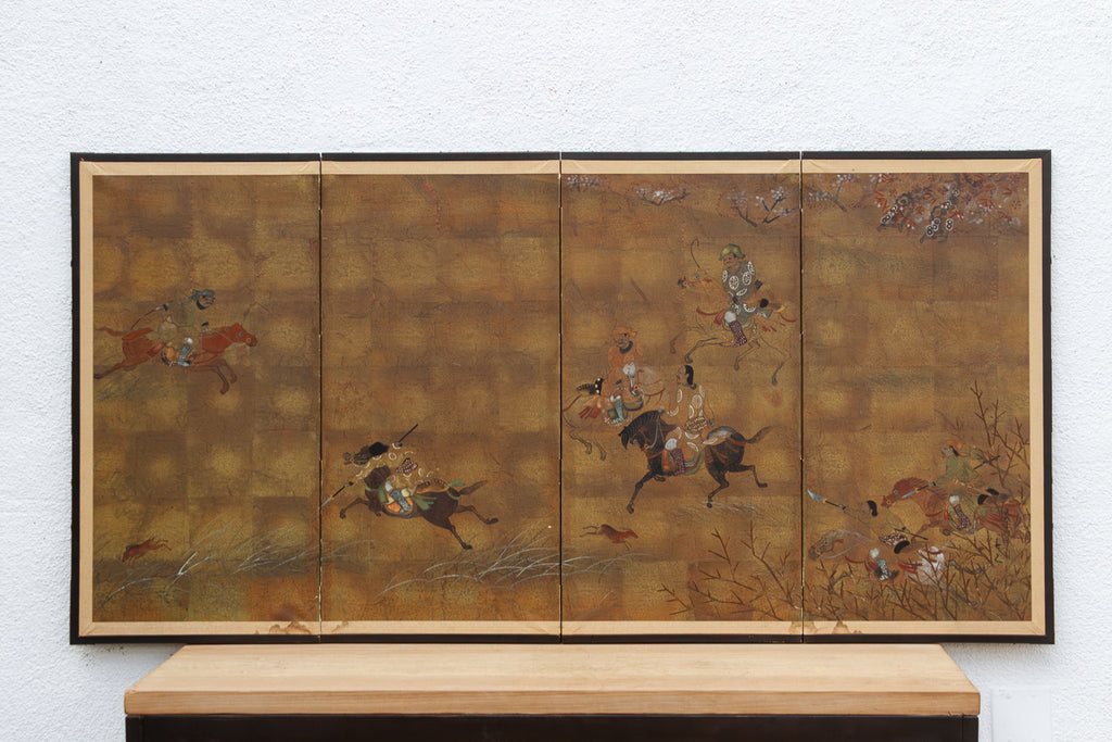 Antique Japanese Gold Leaf Byobu Painted Screen
