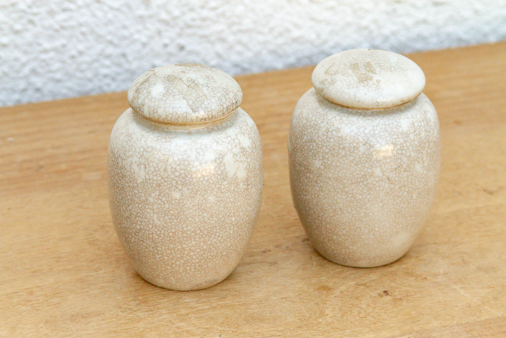 Pair of Petite Crackle Glaze Jars with Lids (Trade)