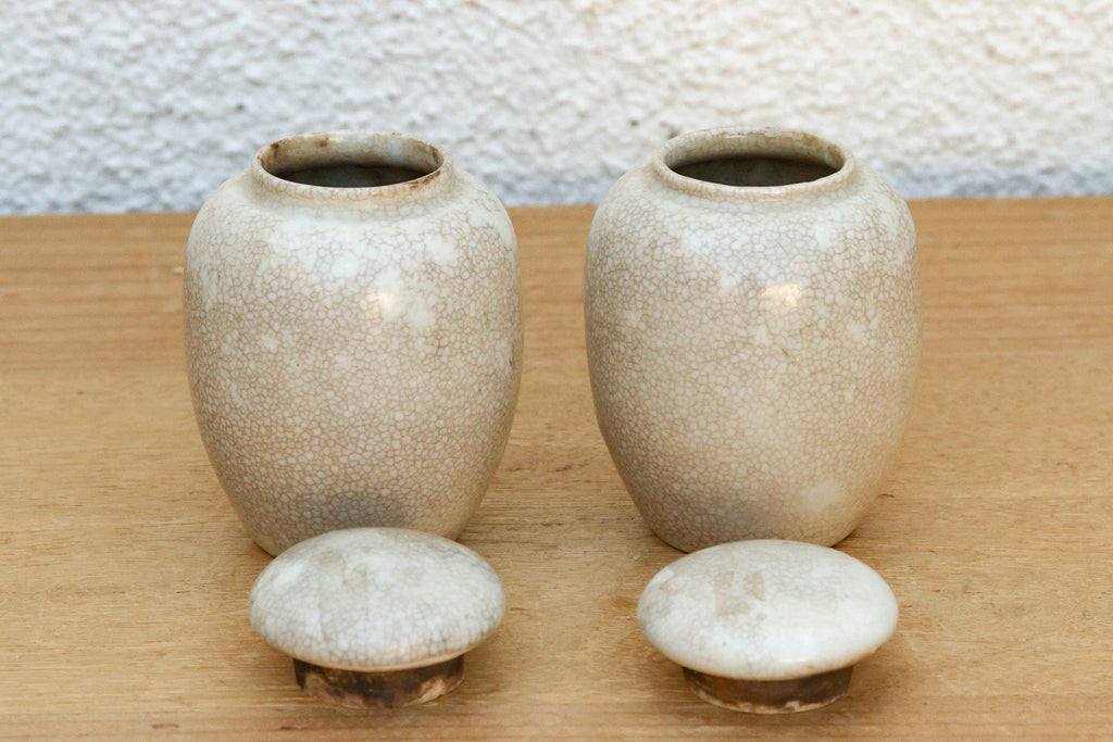 Pair of Petite Crackle Glaze Jars with Lids (Trade)