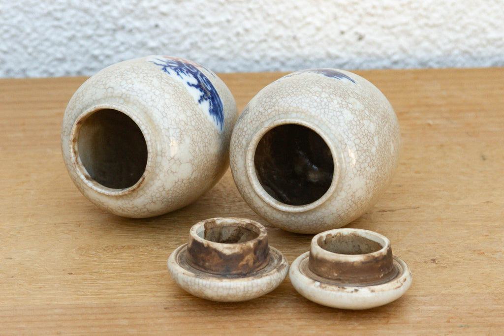 Pair of Petite Crackle Glaze Jars with Lids (Trade)