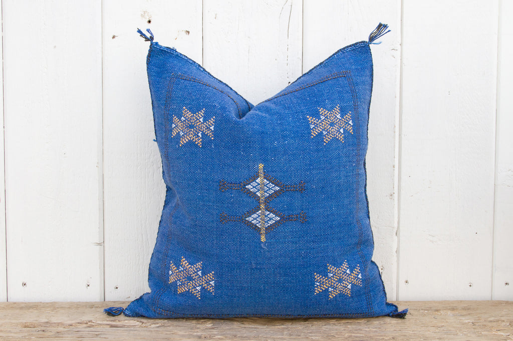 Sapphire Moroccan Silk Rug Pillow (Trade)