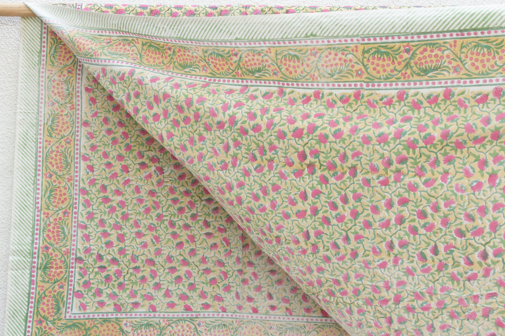 Delicate Blossom, Hand Blockprint Cotton Coverlet