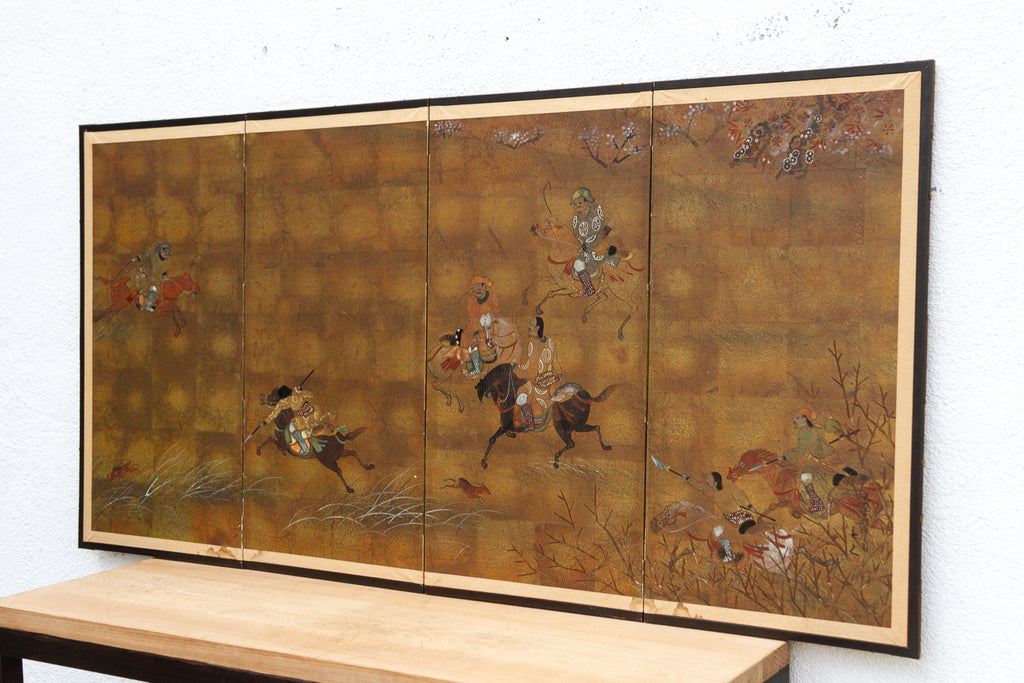 Antique Japanese Gold Leaf Byobu Painted Screen